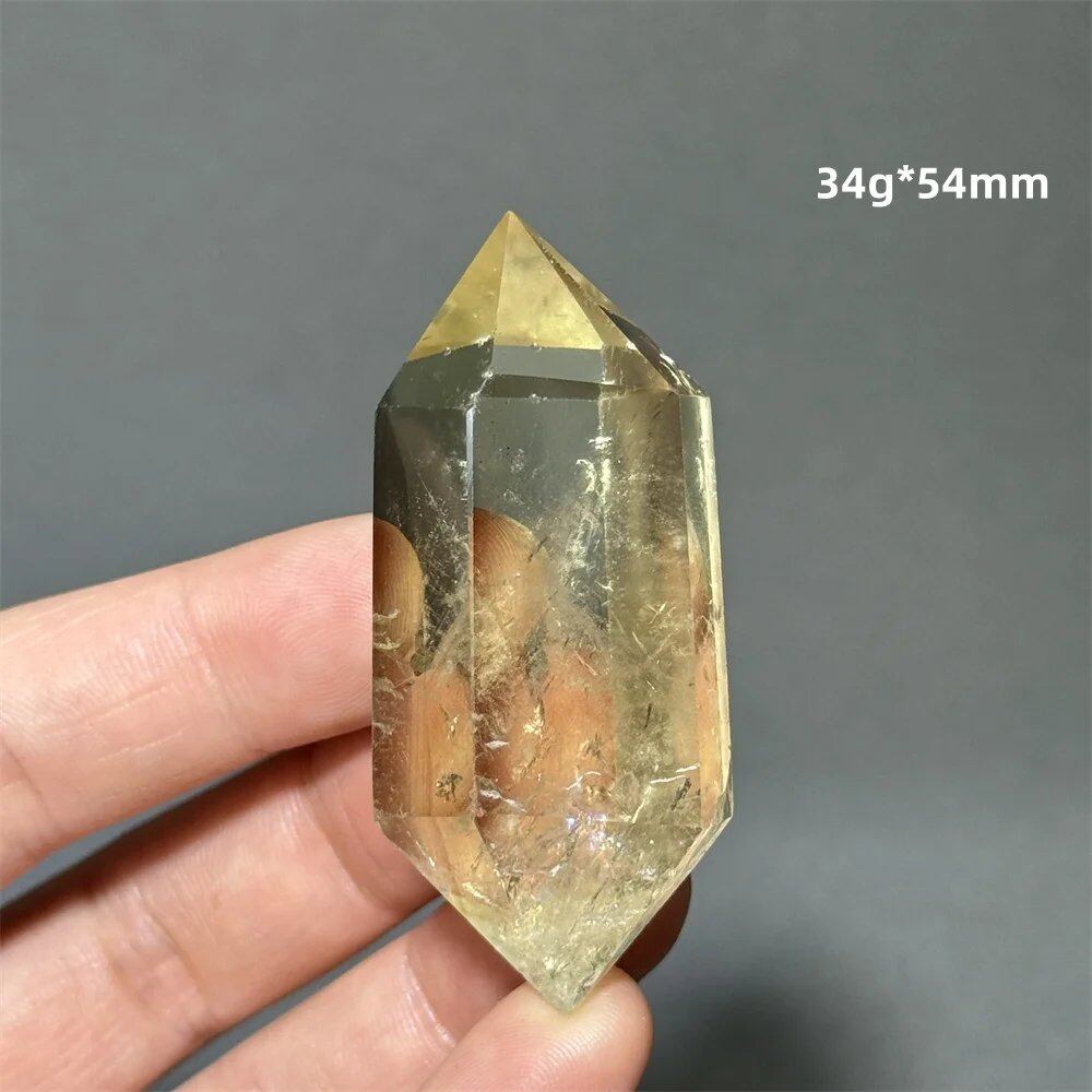 Natural Clear Citrine Double Tip Energy Bar, Reiki Healing Crystal Point, Garden Home Decor, Meditation, Spiritual Color, Parallel Import