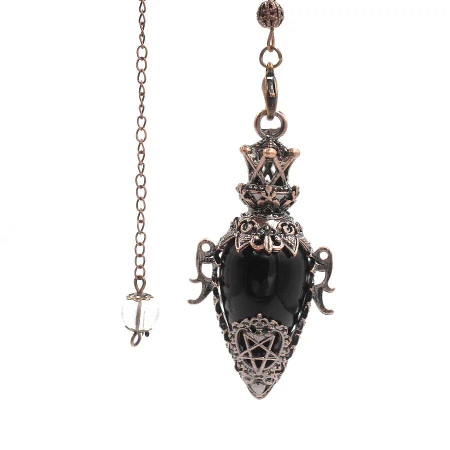 Large Natural Stone Pendant, Crystal Pendulum, Divination, Black Obsidian, Amethyst, Lapis Lazuli, Pink Quartz, Reiki, Spiritual, Pendulum, X210, Metal Color: Parallel Import