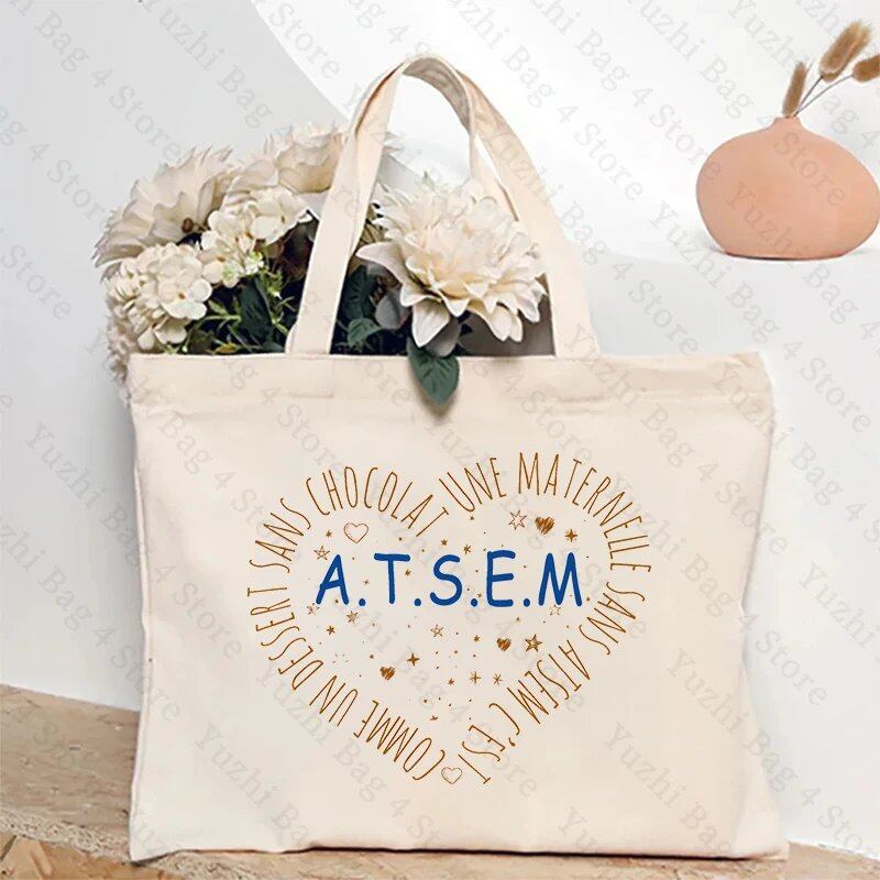 ATSEM フランス語 プレゼント トートバッグ - 教育アシスタント・保育プロフェッショナル向け コンパクトショッピングバッグ 女性用ショルダーバッグ カラー 並行輸入品