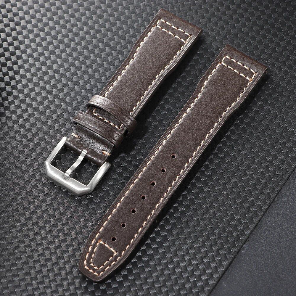 20mm/21mm Genuine Leather Watch Strap for IWC Pilot's Portugieser and Portofino, Cowhide Leather Band for Men and Women, Watch Accessories, Band Color: Brown, Parallel Import