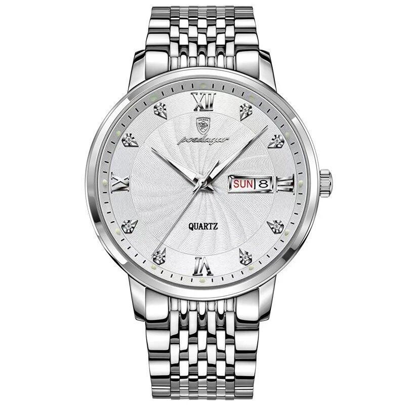 POEDAGAR Luxury Men's Watch, Waterproof, Luminous, Date/Day Display, Quartz Movement, Stainless Steel, Sporty, Fashionable, Color: 827 S, Parallel Import