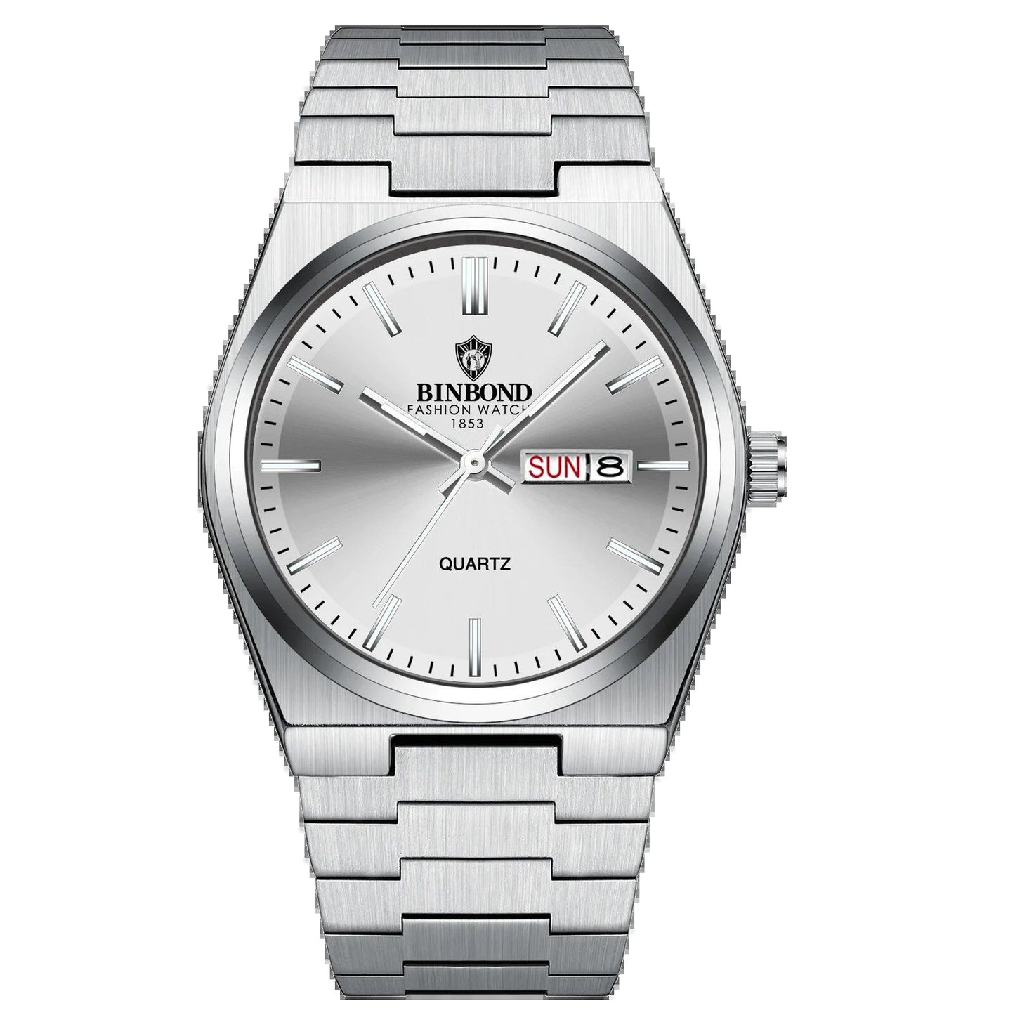 BINBOND Top Brand Luxury Men's Quartz Watch, Original Waterproof, Luminous Display, Date, Day of the Week, Stainless Steel, Color: B102; Customization Unavailable, Parallel Import