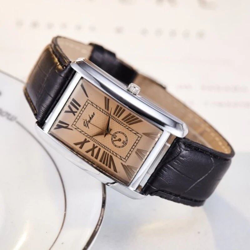 Fashion Couple's Watch with Leather Band and Rectangle Dial, Quartz Movement, Casual and Luxury for Men and Women, Color: Parallel Import