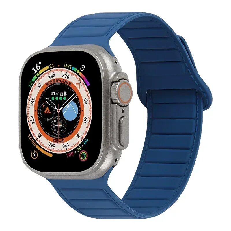 Silicone band for Apple Watch (Compatible models: Ultra 2/Series 10/9/8/7/6/SE/5/4/3, Sizes: 49mm/45mm/44mm/46mm/42mm/41mm/40mm) Magnetic Strap Band Color: mm Parallel Import
