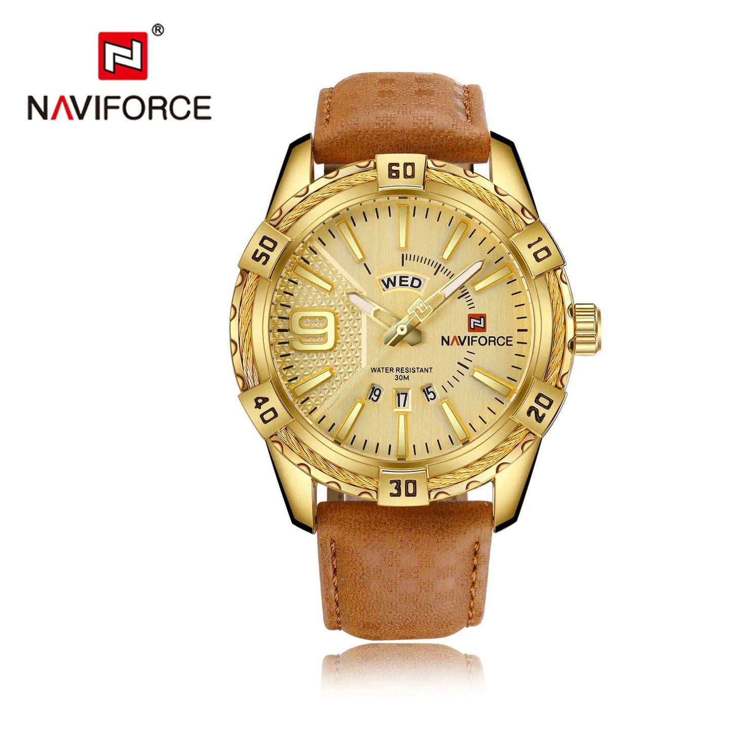 NAVIFORCE Luxury Men's Watch, Original Fashion Quartz Movement, Classic Watch, Waterproof, Business Style, Steel Strap, Color: Parallel Import