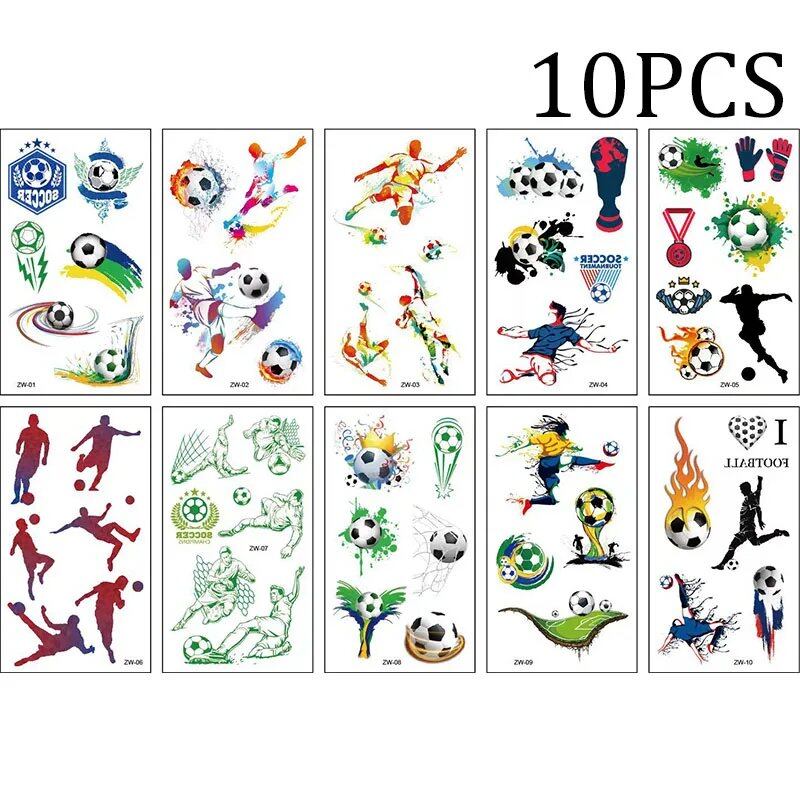 10-Pack Waterproof Temporary Tattoo Stickers for Kids and Soccer Fans, Fake Tattoos for Adults and Kids, Arm Covers, Color: Parallel Import