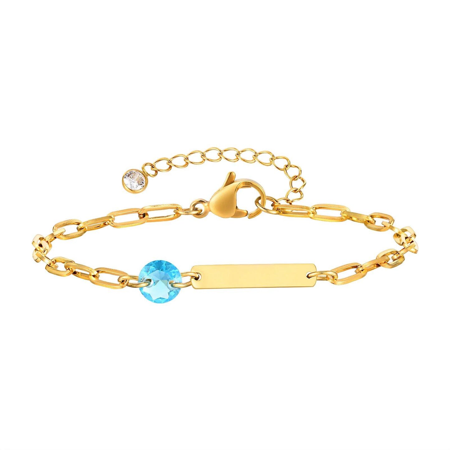 Vnox Zodiac Birthstone Bracelet for Women and Girls, Stainless Steel Rectangular Chain Bracelet with Personalization, Birthday Gift, Metal Color: BR-2085, Parallel Import