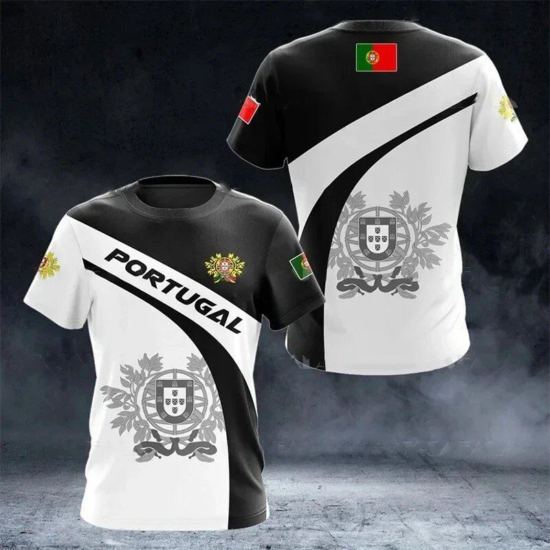3D Printed Portuguese Flag T-Shirt with Portuguese Emblem and Spiritual Totem, Men's Short Sleeve Cool T-Shirt, Streetwear, Size: Parallel Import