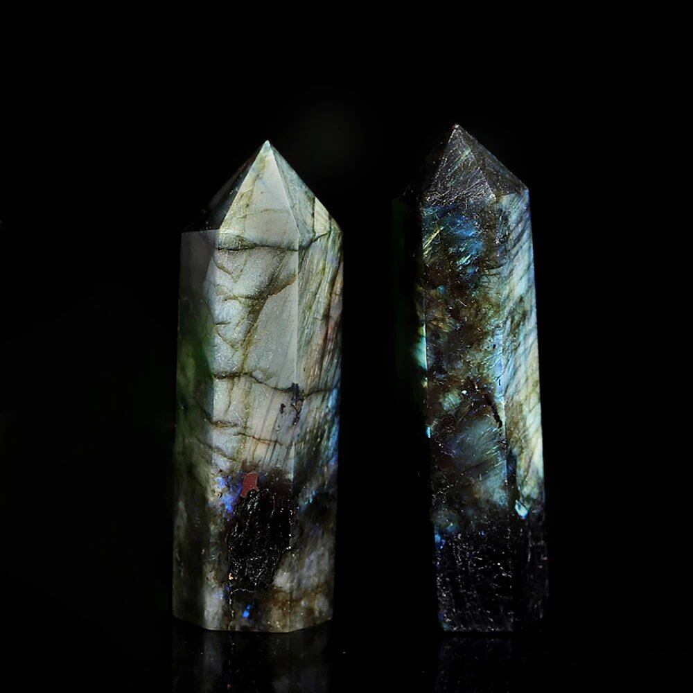 Polished Natural Crystal Labradorite Wand, 1.57-3.14 inches, Reiki Healing Energy Stone, Hexagonal Point Obelisk, Gemstone, Parallel Import