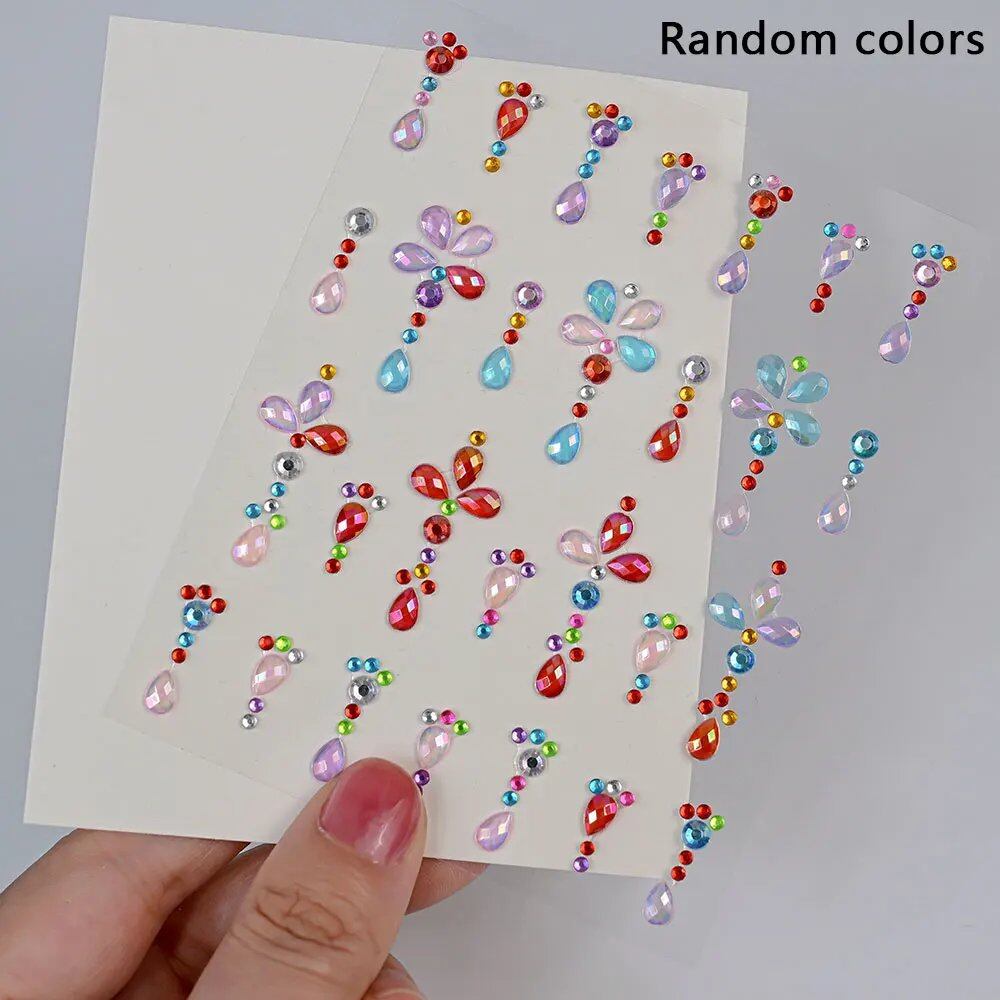 1/5 Random Color Glitter Face Tattoo Stickers for Kids, Sparkly Diamonds, for Costume Parties, Makeup, DIY Tattoo Decals, Parallel Import