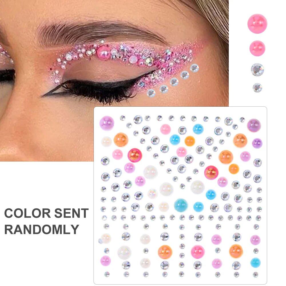 1/5/8-Piece 3D Face and Eye Tattoo Stickers for Party Makeup, Diamond Rhinestone Stickers, Self-Adhesive Mixed Crystal Face Decoration Stickers, Parallel Import