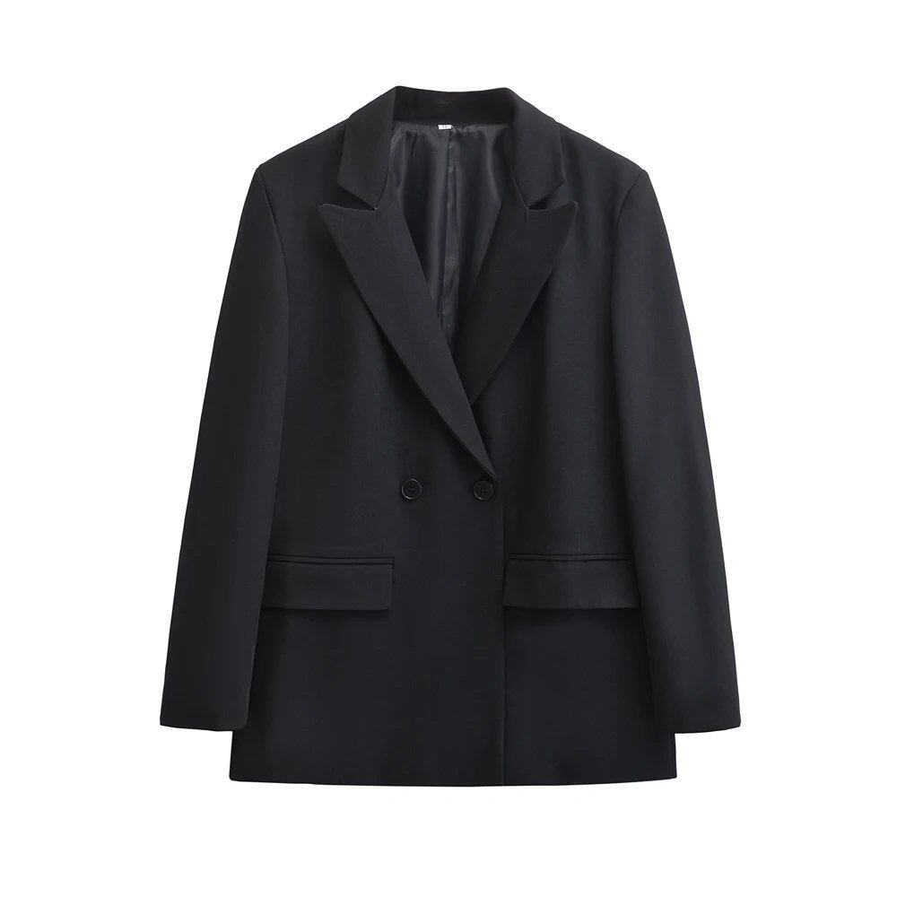 TRZA Women's Double-Breasted Blazer Coat with Long Sleeves and Flap Pockets, Perfect for Office Wear. Chic and Stylish Outerwear. Size: 100% Cotton. Color: As shown. Parallel Import.