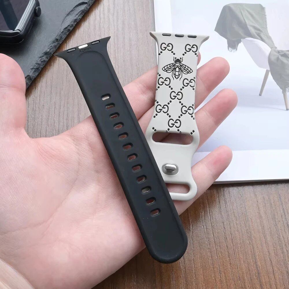 Silicone Engraved Strap for Apple Watch - Compatible with: 10/46mm/42mm/38mm/40mm/41mm/44mm/45mm/Ultra 2 (49mm)/iWatch 9/8/7/6/5/4/SE - Soft Bracelet Band Color: Parallel Import