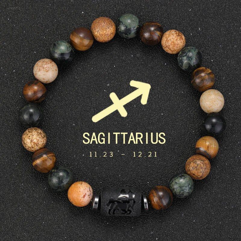 12 Zodiac Signs Bracelet with Natural Stones, Capricorn, Virgo, Leo, and Libra, for Men and Women, Couples, Friends, and Couples; Jewelry Gift; Length: 18-19cm, Parallel Import