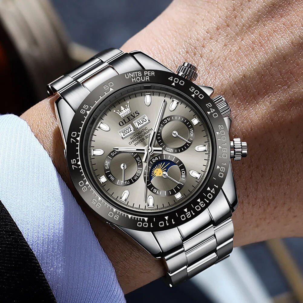 OLEVS 6654 Luxury Men's Automatic Chronograph Watch with Waterproof Luminous Display and Date Function, Top Brand, Multicolor, Parallel Import