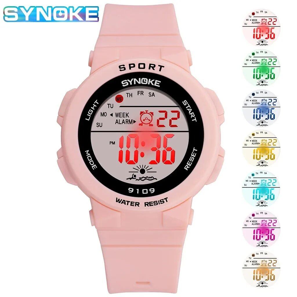 SYNOKE Kids' Sports Watch, Colorful Electronic Wristwatch, 50m Water Resistant, Digital Watch for Boys and Girls, Parallel Import