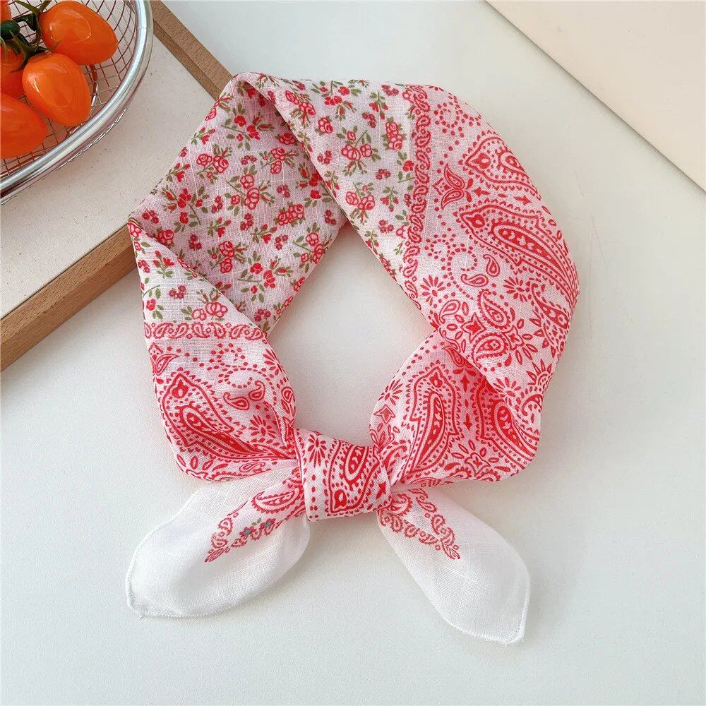 Women's Fashion Bandana Cotton Headscarf Small Hijab Floral Print Handkerchief Hair Scarf Headband Neck Scarf Size: One Size Fits Most; Parallel Import