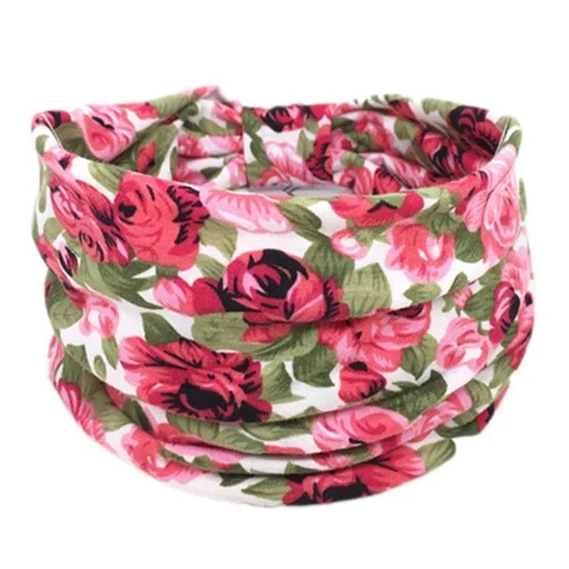 New Boho Floral Print Wide Headband with Vintage Knot Elastic Turban Headwrap for Women and Girls, Cotton Soft Bandana Hair Accessory, Parallel Import
