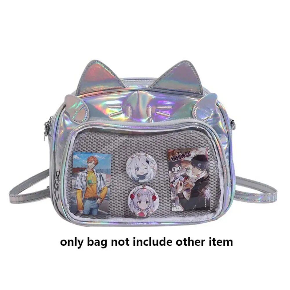 ジッパーバッグ かわいい猫 イタバッグ PUコットンドールバッグ 透明ポケット付き 財布 アイドルグッズ収納 おしゃれリュック キッズ 並行輸入品