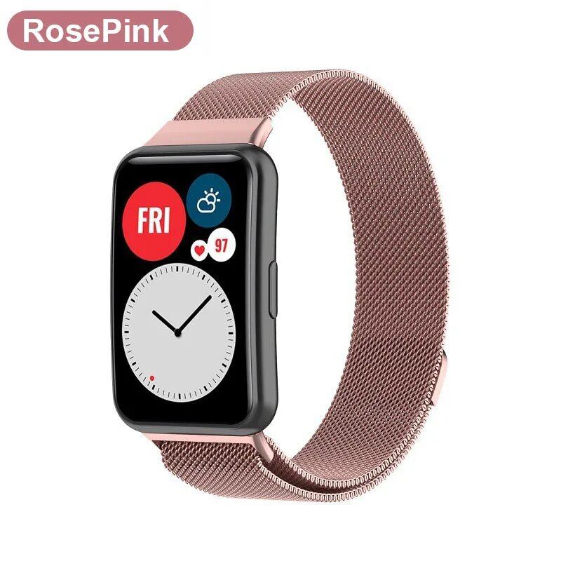 Huawei Watch Fit Metal Band Strap with Case and TPU Screen Protector, Compatible with Huawei Watch Fit 2, Milanese Bracelet, Magnetic Loop Watch Band, Band Color: Parallel Import