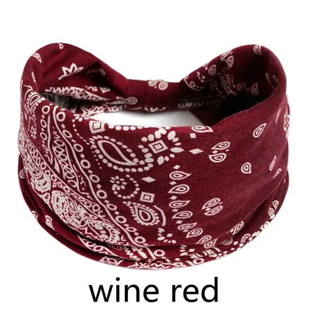 New Boho Floral Print Wide Headband with Vintage Knot Elastic Turban Headwrap for Women and Girls, Cotton Soft Bandana Hair Accessory, Parallel Import