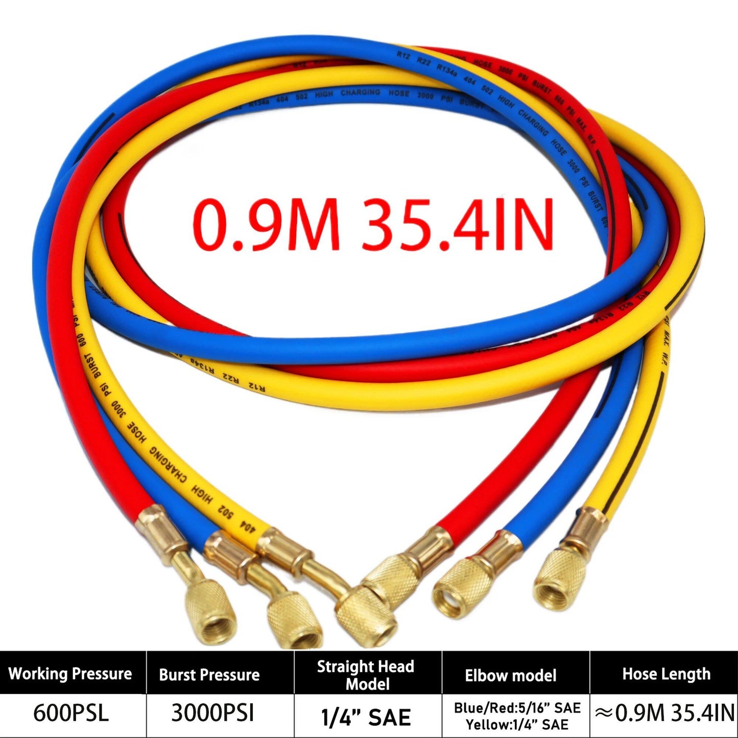 0.9M-1.8M AC Charging Hose Tube Kit with Low-Loss Fittings for R134A, R12, and R22 Refrigerants, Includes Air Conditioner Manifold Gauge, Parallel Import