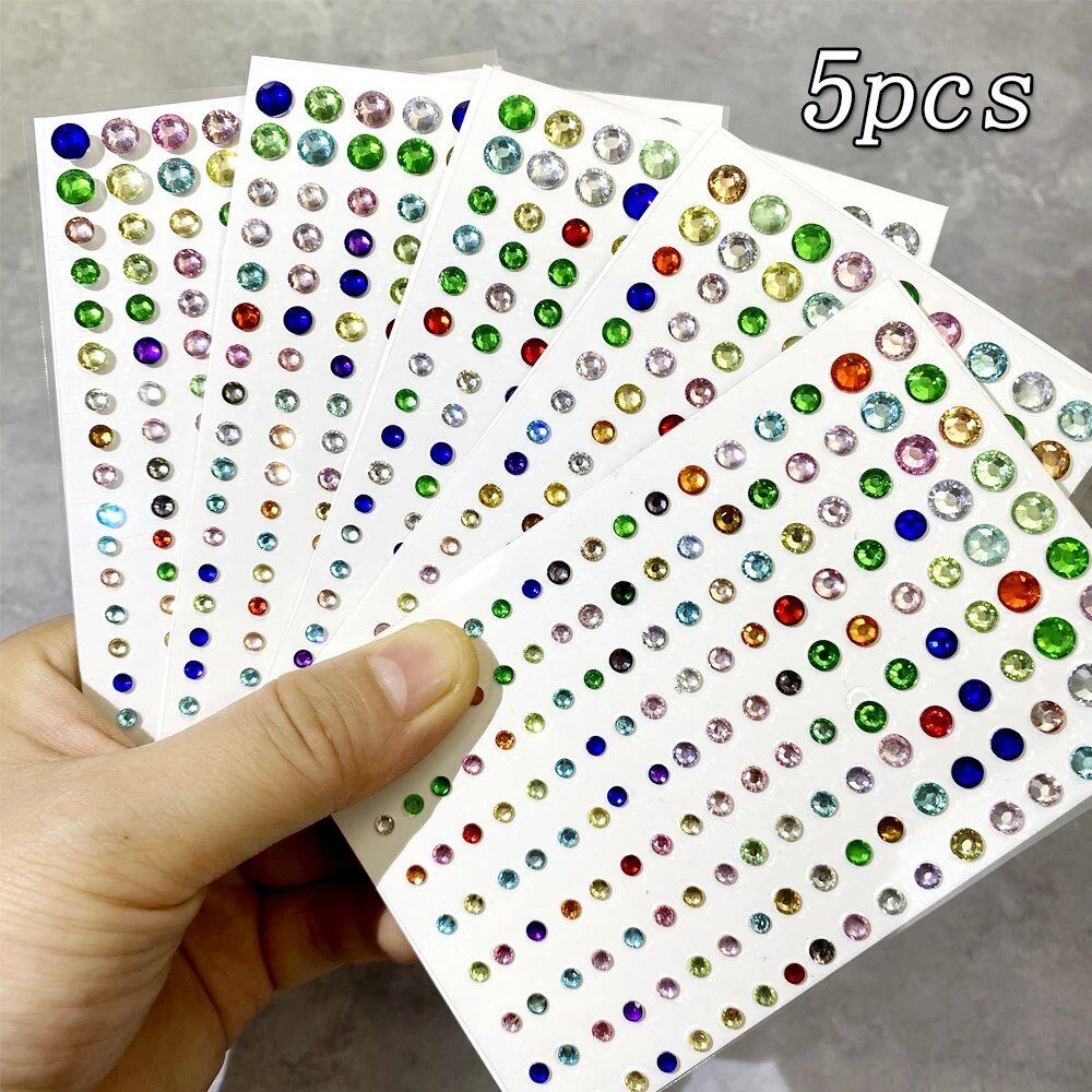 1/5/8-Piece 3D Face and Eye Tattoo Stickers for Party Makeup, Diamond Rhinestone Stickers, Self-Adhesive Mixed Crystal Face Decoration Stickers, Parallel Import