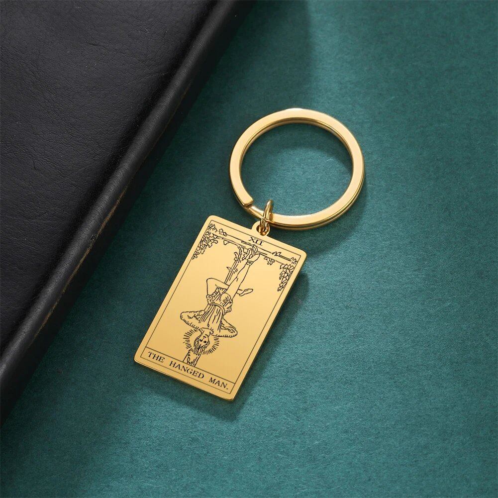 Tarot Card Keychain, Major Arcana Pendant Keyring, Vintage Amulet, Lucky, Stainless Steel, Wiccan Jewelry, Mother's Day Gift, Parallel Import