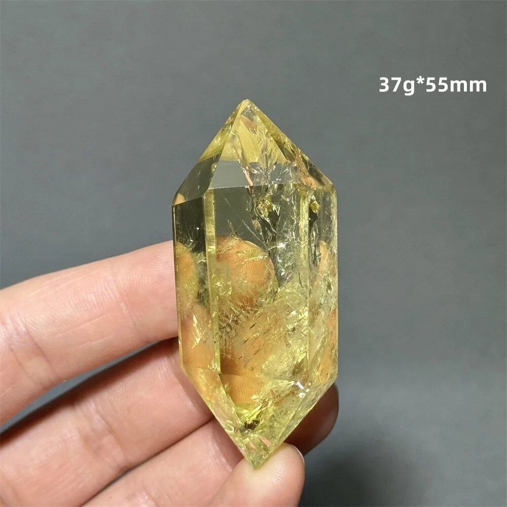 Natural Clear Citrine Double Tip Energy Bar, Reiki Healing Crystal Point, Garden Home Decor, Meditation, Spiritual Color, Parallel Import