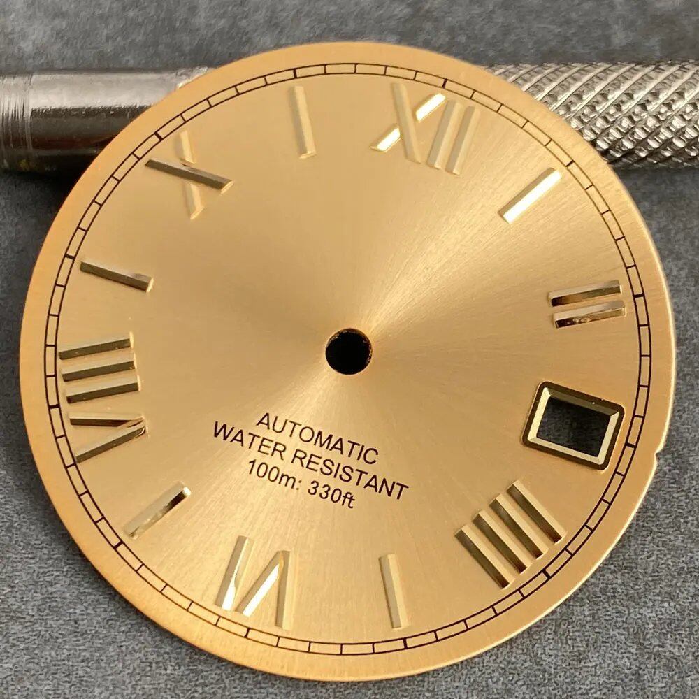 MATELION 29mm Steel Roman Numeral Sunburst Dial with Black, Blue, Gold, or Silver Dial, Compatible with NH35 and NH36 Automatic Diver Men's Watches, Parallel Import