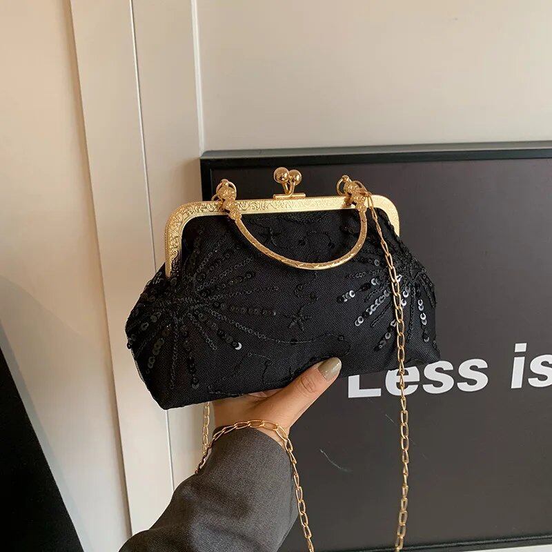 Elegant Evening Top Handle Bag for Women, Small Handbag, Stylish Chain Shoulder Bag, Tote, Clutch, Purse, Parallel Import
