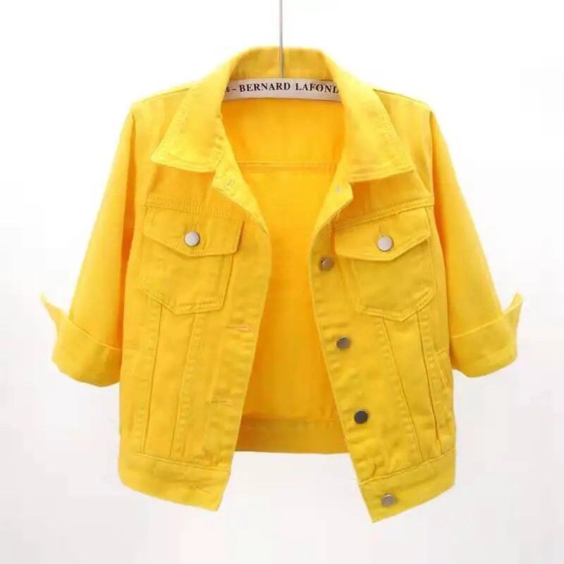 Women's Denim Jacket, Spring/Autumn Short Coat, Pink Jeans Jacket, Casual Top, Purple, Yellow, Blue, Loose Top, Women's Outerwear, Size: Parallel Import