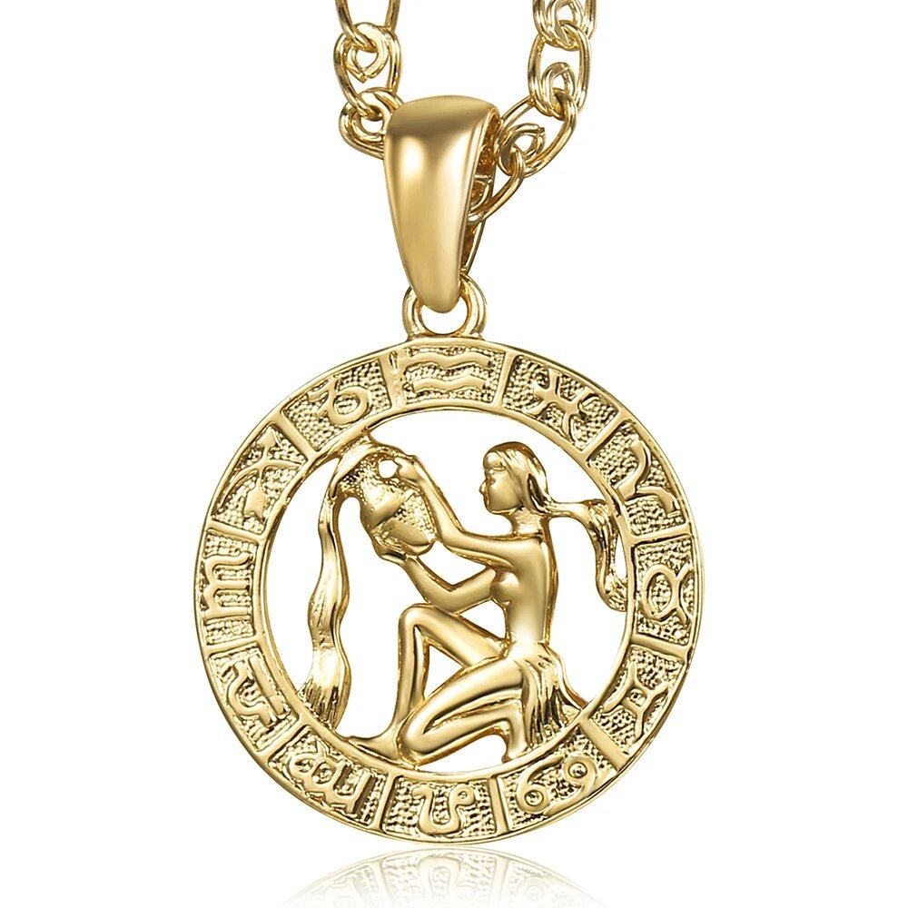 12 Zodiac Sign Charm Necklace, Gold, Snake Chain, 20 Inch, Christmas Gift, GP358, Parallel Import