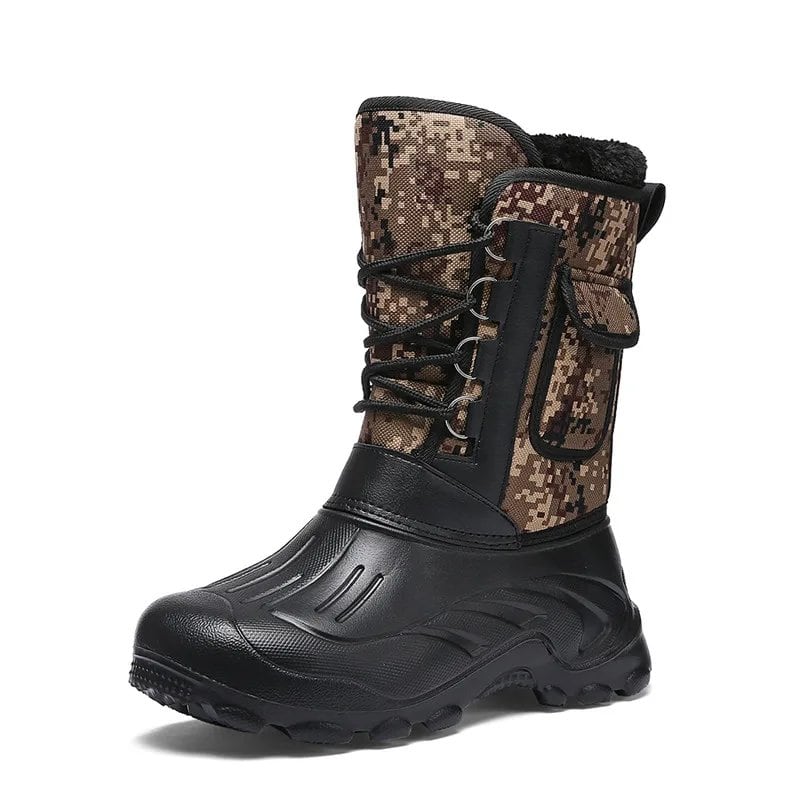 New Winter Camouflage Snow Boots/Rain Shoes for Men, Waterproof and Warm with Plush Fur for Casual, Work, and Motocross. Parallel Import.