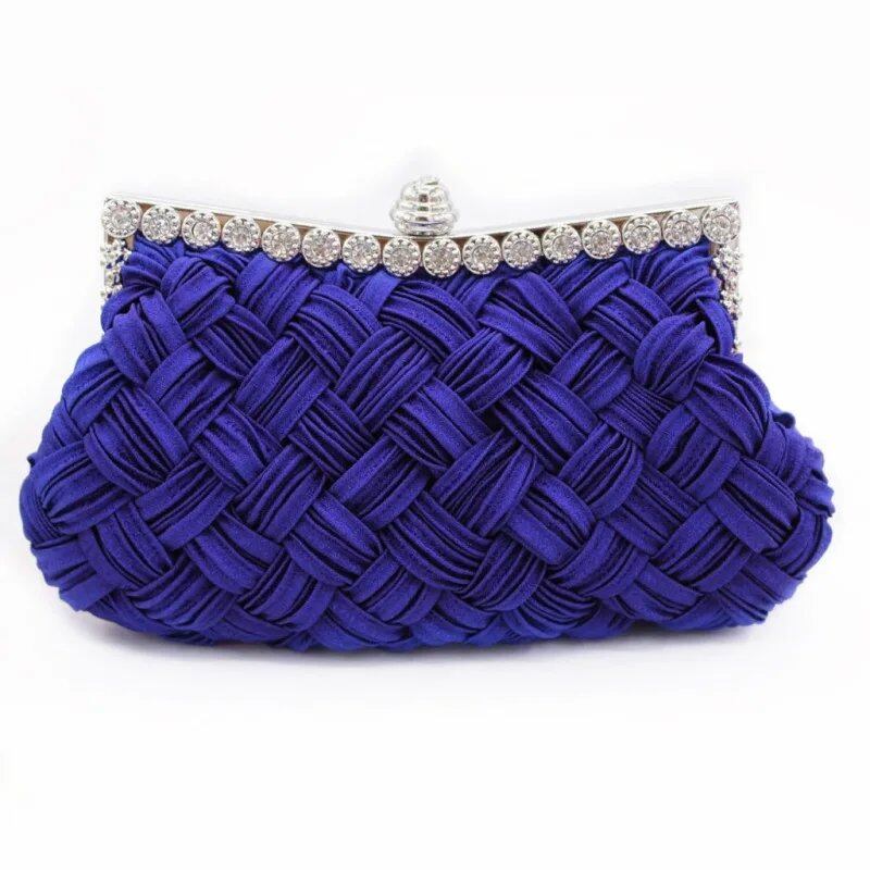 Satin Woven Diamond Clutch - Red Crossbody Banquet Bag with Luxurious Embellishments, Women's Rhinestone Handbag, Rhinestone Purse, Parallel Import