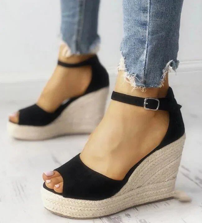01 Espadrilles Women's Wedge Peep Toe Sandals Platform Ankle Strap High Heel Pumps Beach Wedding Sandals Color: Parallel Import