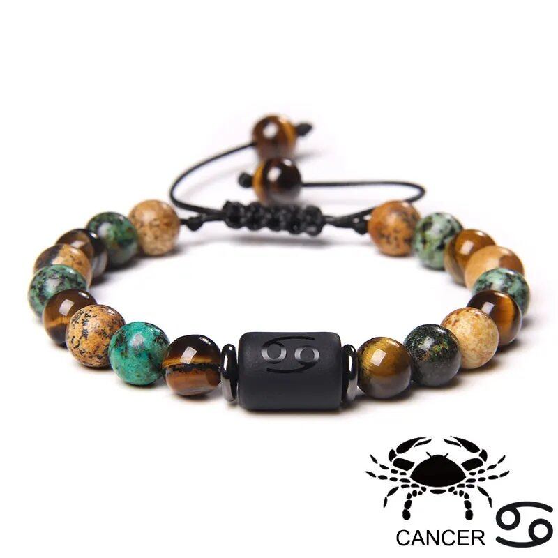 12 Zodiac Signs Bracelet, Natural Turquoise and Tiger Eye Stones, Braided Bracelet, Jewelry for Women and Men, Couples Gift, Adjustable Length; Metal Color: Parallel Import