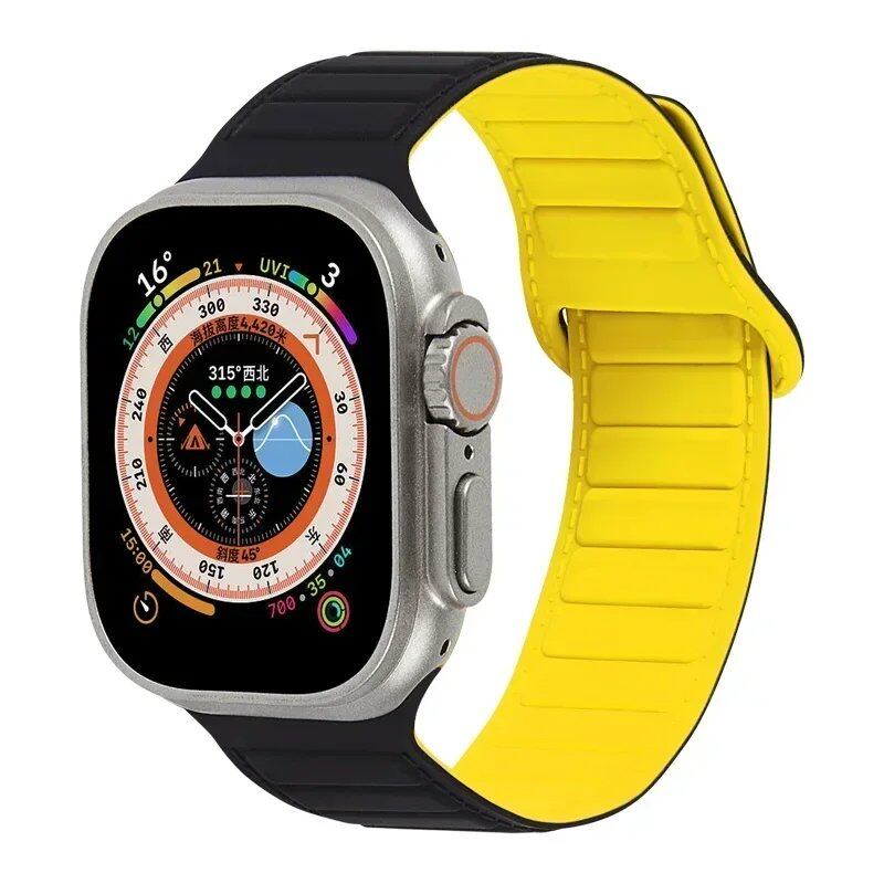 Silicone band for Apple Watch (Compatible models: Ultra 2/Series 10/9/8/7/6/SE/5/4/3, Sizes: 49mm/45mm/44mm/46mm/42mm/41mm/40mm) Magnetic Strap Band Color: mm Parallel Import