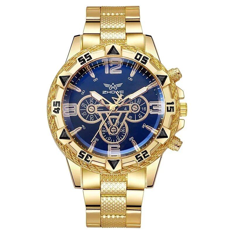 Luxury Men's Quartz Watch, Classic Business Watch, Large Dial, Alloy Steel Strap, Blue Light, Three-Dial, Men's Quartz Watch, Color: Parallel Import