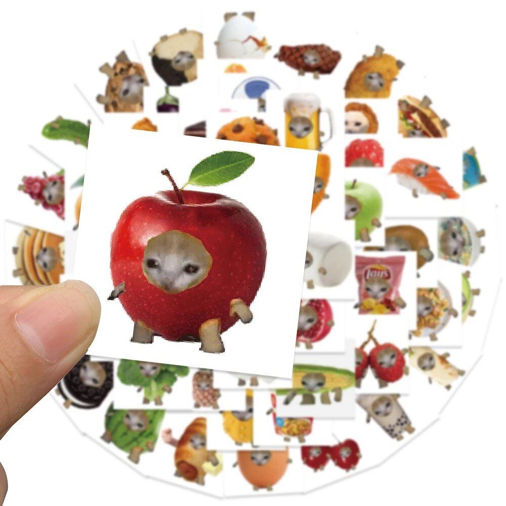 10/30/69枚入り かわいくてユーモラスな猫と食べ物のミームステッカー デカール スケートボード ノートパソコン スマホ アルバム 車用 防水ステッカー キッズ向けクラシックなおもちゃ カラー: 並行輸入品