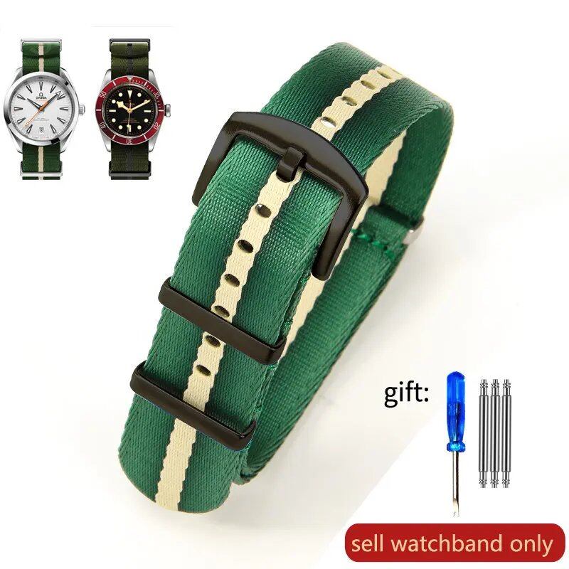Breathable Soft Nylon Men's Watch Band for Omega 300 Ghost Party 007, Longines Conquest, Seiko, and Casio, 20mm and 22mm, Size 2, Parallel Import