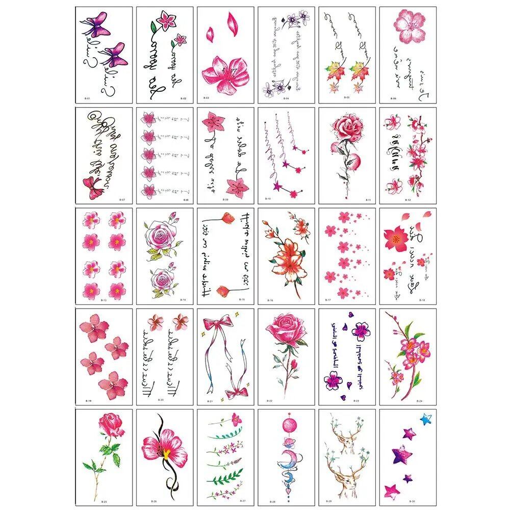 10/20/30/50 Sheets of Waterproof Temporary Tattoo Stickers, Removable Body Art, Butterfly and Flower Designs for Men and Women, Stylish, Imported
