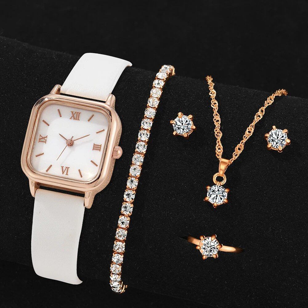 Set of 4 Simple Modern Watches with Leather Straps, Business Casual, Unisex, Quartz Movement, Parallel Import