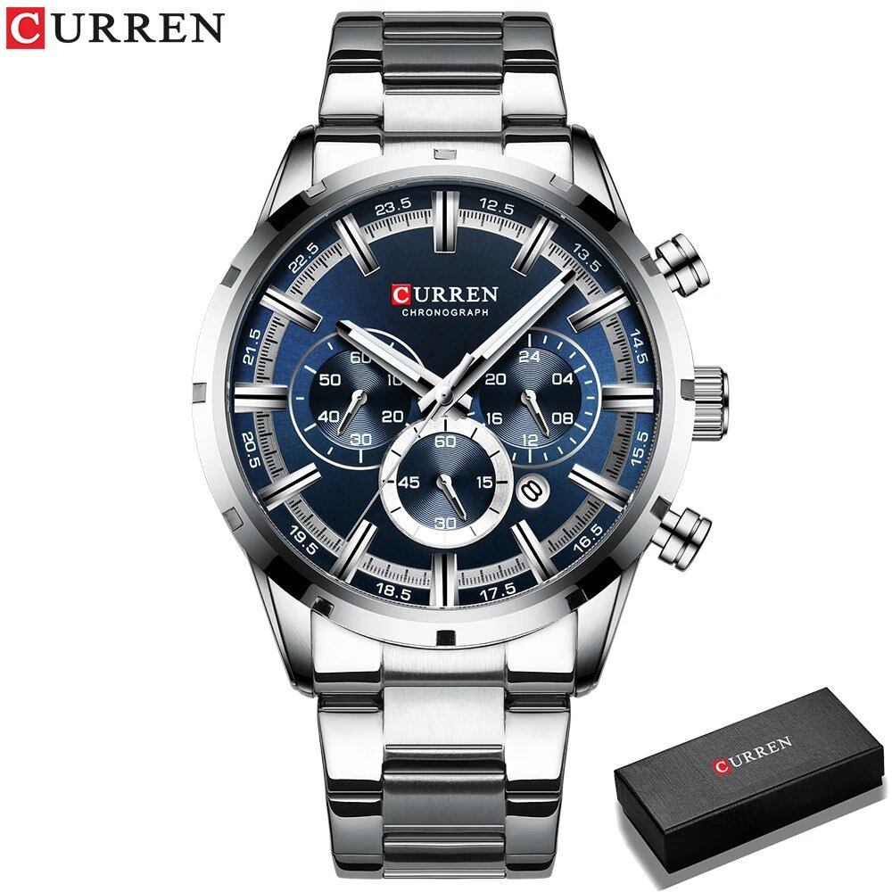 Karen Men's Watch with Blue Dial, Stainless Steel Band, Date Display, Waterproof, Luxury Business Watch, Imported