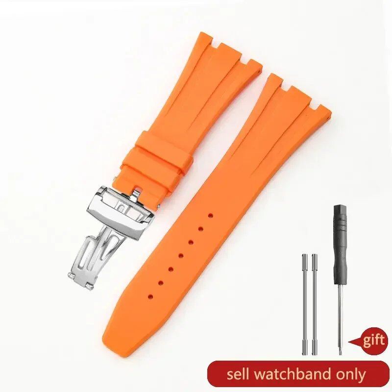 Seiko Waterproof Rubber Silicone Watch Strap for AP Royal Oak 15400/26331/15500, Orange, Green, and Blue, 27mm Watch Band, Size: 26mm; Band Color: Parallel Import