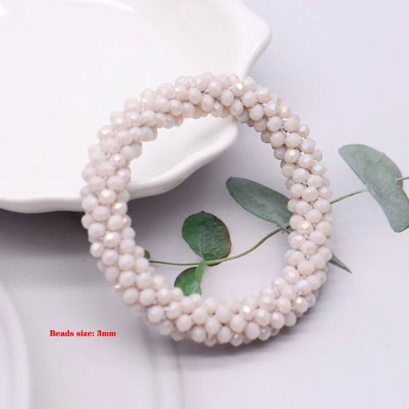 New Hair Accessory: Glass Bead Bracelet & Hair Tie, Elastic Hair Rope, Simple Scrunch, Ponytail Headdress, Women's Bracelet, 18cm Long; Metal Color, Parallel Import