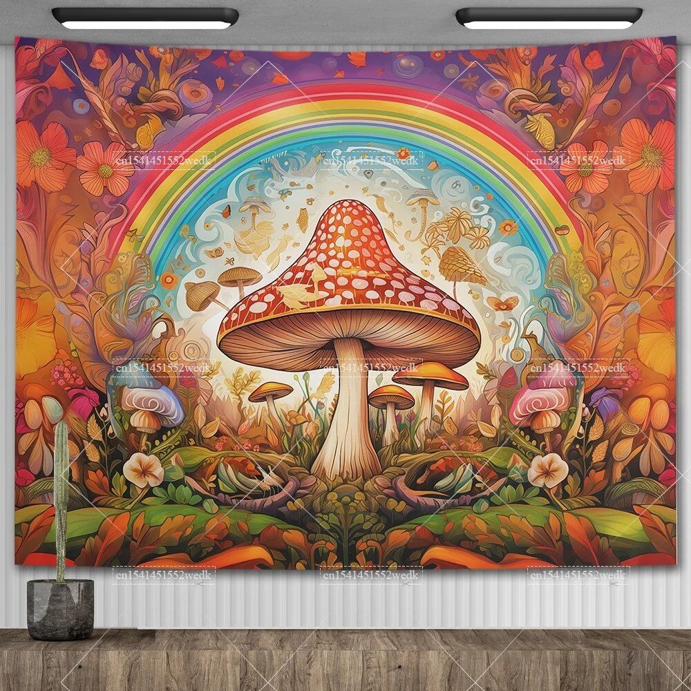Mushroom Tapestry, Botanical Bohemian Floral, Spiritual Room Decor, Stylish Party Backdrop, Yoga Blanket for Bedroom, Size: Parallel Import