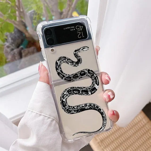 スピリチュアルスネーク スマホケース Samsung Galaxy Z Flip 6/5/4/3用 クリア ハード 折りたたみカバー Z Flip 5対応 透明 ファンダ カラー:スタイル 並行輸入品