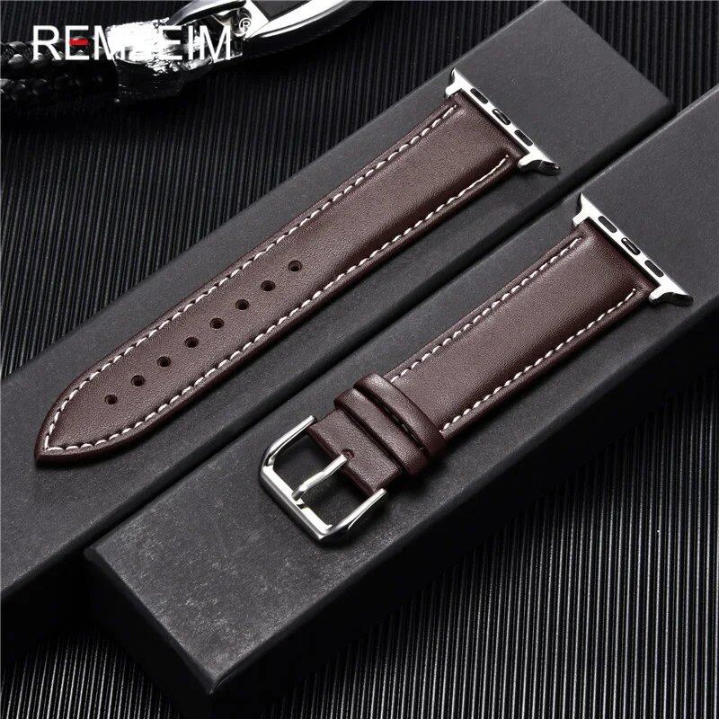 Men's Leather Business Strap for Apple Watch, Compatible with iWatch 10/9/8/7/6/5/SE/Ultra/4/3/2 (46/45/44/42/40/41/49/38mm), Band Color: mm, Parallel Import