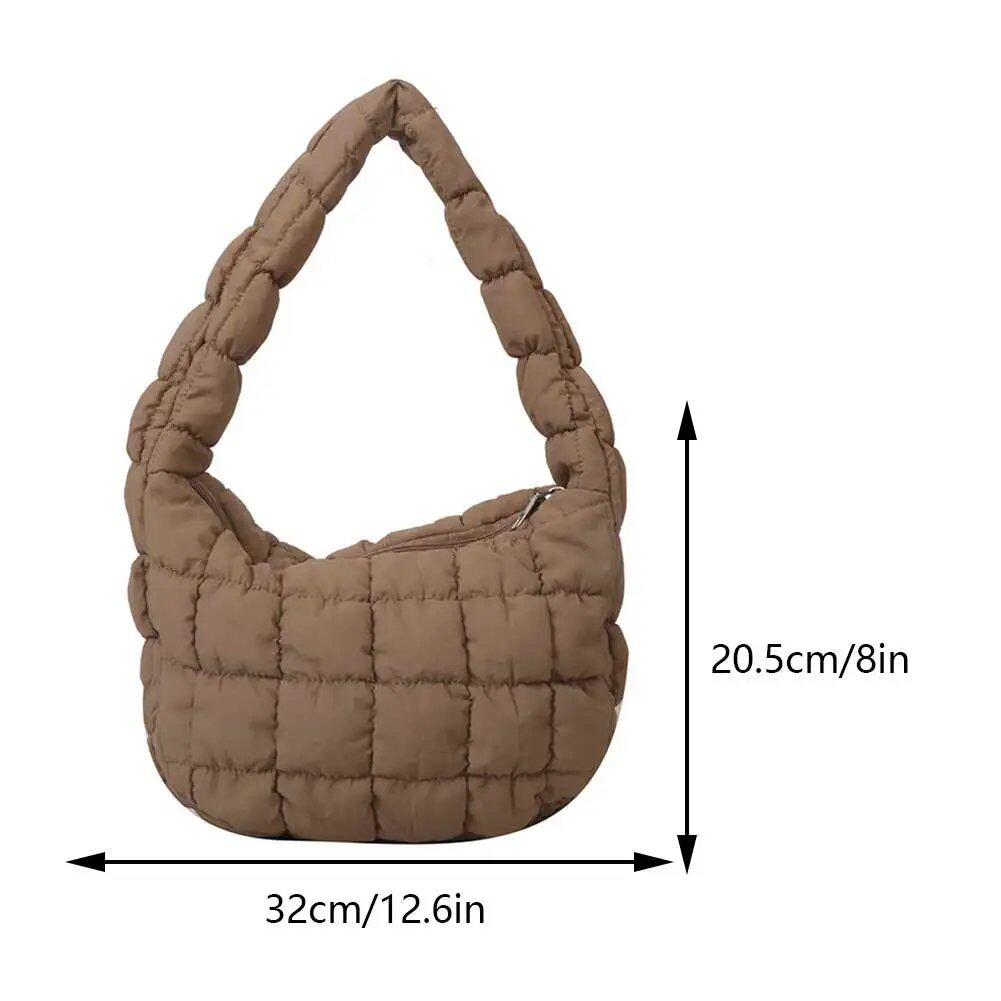 韓国風ひだ飾りソリッド脇バッグ チェキントキルト 女性用小型ハンドバッグ バブル刺繍レディースショルダーバッグ 冬用コットントートバッグ ;発送元: 並行輸入品